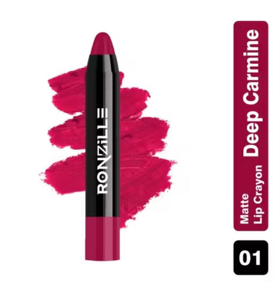 Ronzille matte lip crayon – shade 01 Deep Carmine in single retractable format