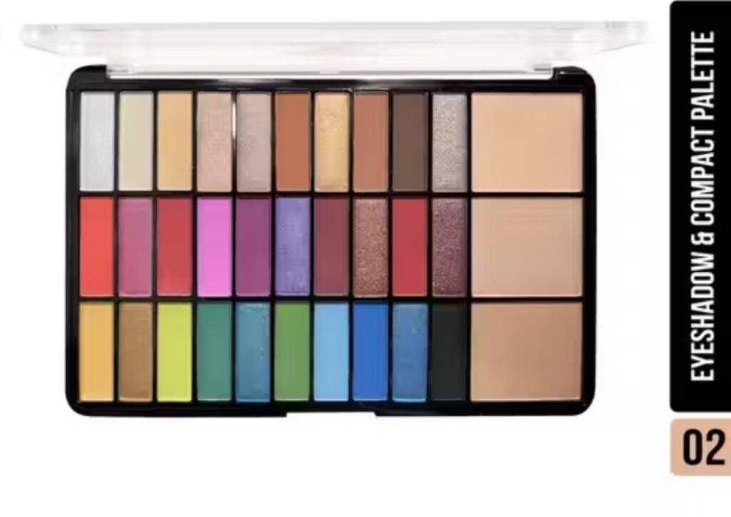Shryoan eyeshadow and highlighter palette – Shade 02 with 30 colorful shades and 3 highlighters