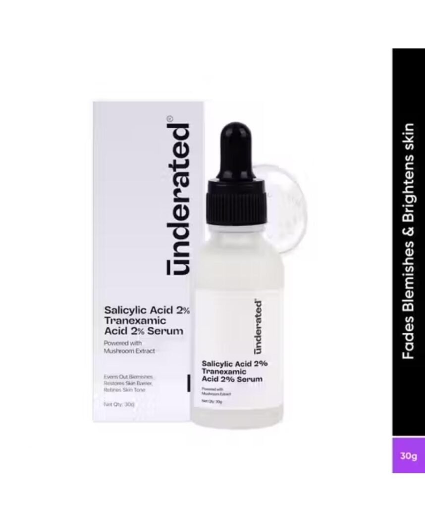 Underated Salicylic Acid + Tranexamic Acid serum – 30ml anti-acne and brightening formula with mushroom extract