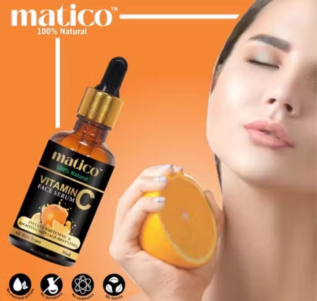 Matico Vitamin C Serum – 30ml brightening and whitening formula with hyaluronic acid and aloe vera for oily skin
