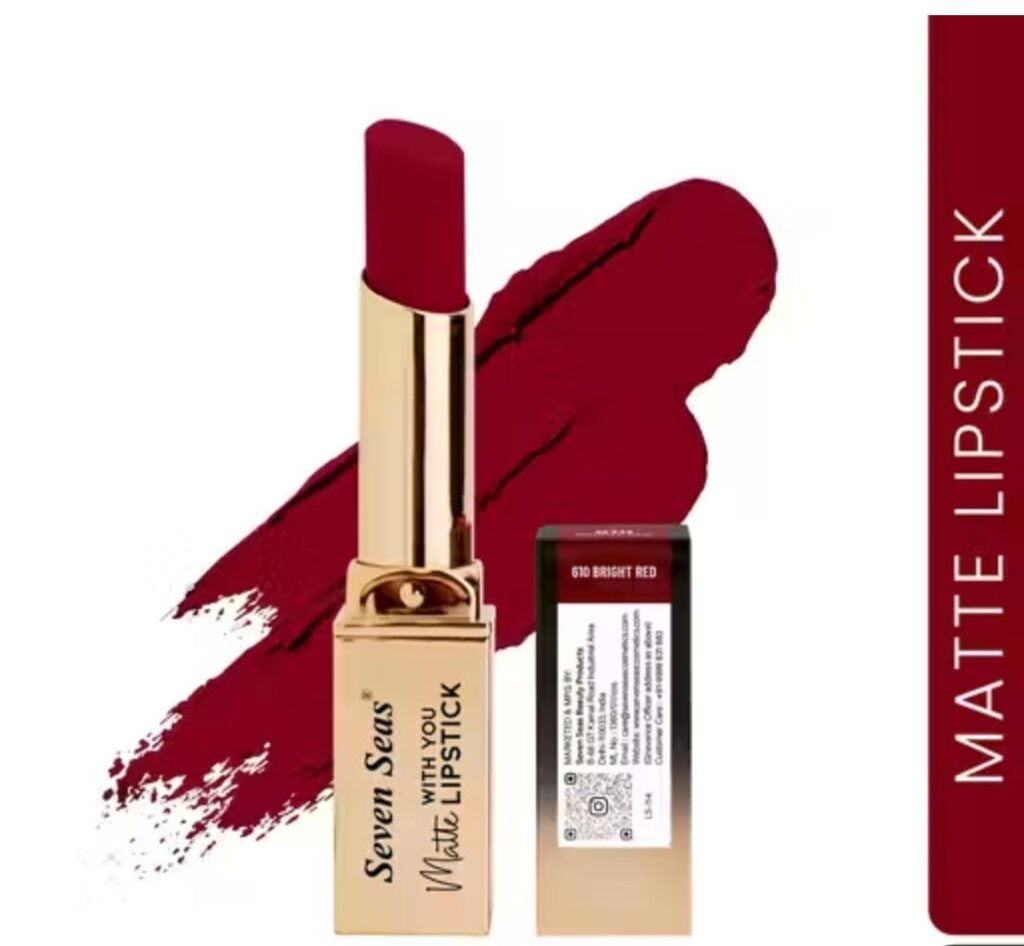 Seven Seas Lip to Lip Matte Lipstick – Shade Bright Red with bold color and smooth matte finish