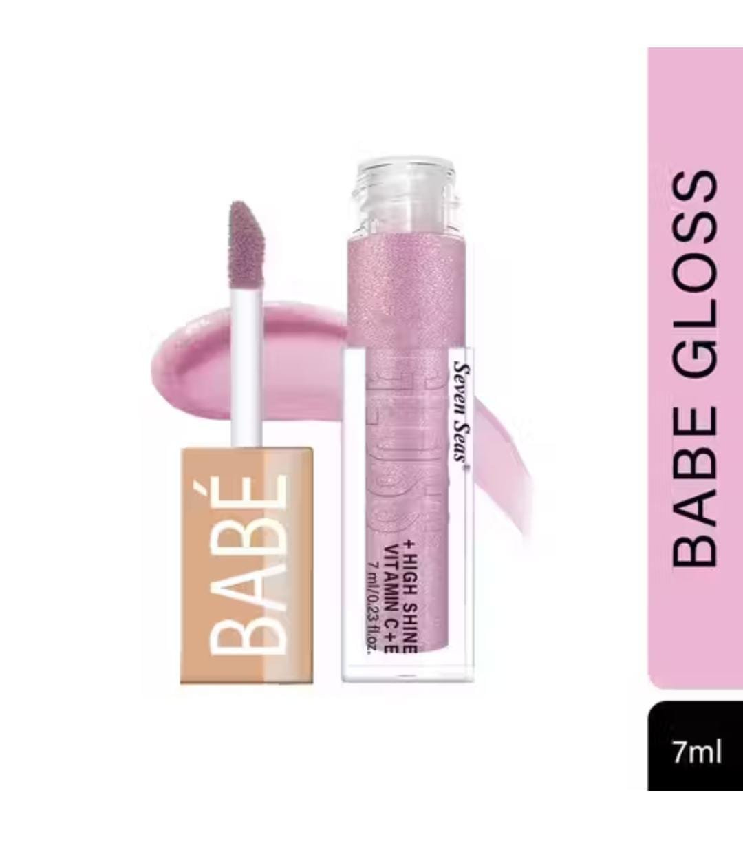 Seven Seas Babe Glittery Lip Gloss – Shade Pink with high shine and non-sticky moisturizing formula