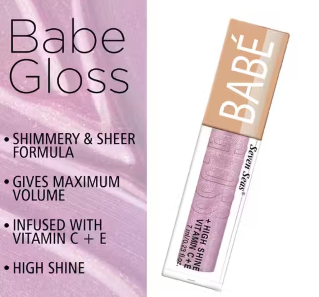 Seven Seas Babe Gloss – shimmery and sheer formula with Vitamin C & E, adds volume and high shine