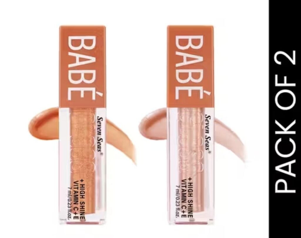 Seven Seas Babe Glittery Lip Gloss – Pack of 2 in Bronze & Penny with high shine and moisturizing formula