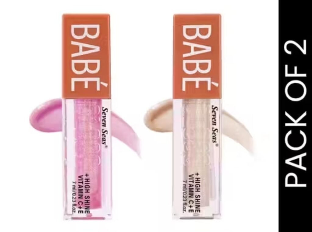Seven Seas Babe Glittery Lip Gloss – Pack of 2 in Pink & Silver with high shine and moisturizing formula