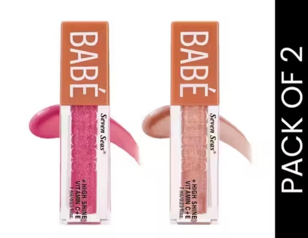 Seven Seas Babe Glittery Lip Gloss – Pack of 2 in Hot Pink & Rose with high shine and moisturizing formula