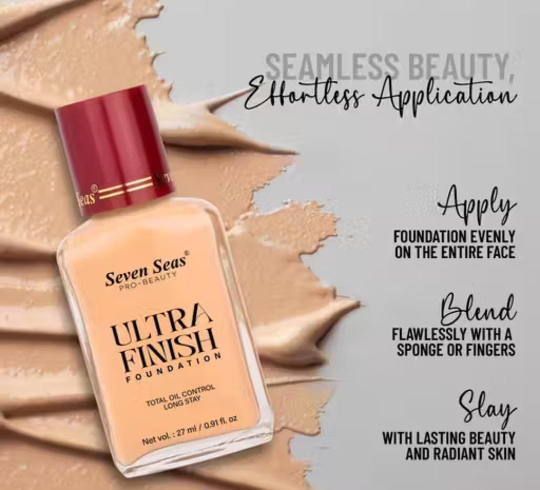 Seven Seas Foundation – effortless application steps: apply, blend, slay for a flawless matte look