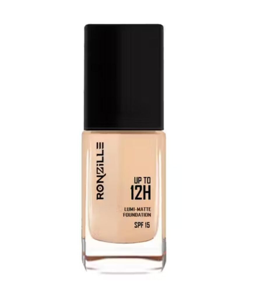 Ronzille Super Stay Lumi Matte Foundation – Shade 02 with 12-hour wear, SPF 15, and lightweight matte finish
