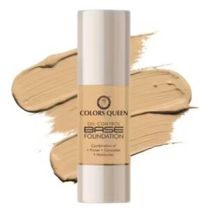 Colors Queen Oil Control Base Foundation – Natural Almonds Shade 04 with dewy matte finish, primer + concealer + moisturizer in 30ml
