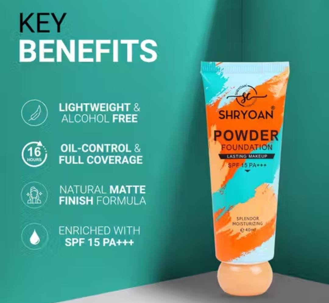 Shryoan Powder Foundation – lightweight, alcohol-free, oil-free, full coverage, natural matte finish, SPF 15 PA+++