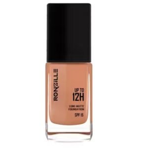 Ronzille Lumi Matte Foundation – alternate angle showing bottle design and label details in Shade 04