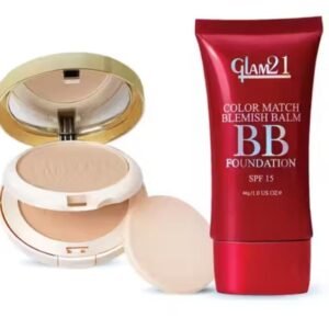 Glam21 Makeup Combo | Compact Powder Shade 02 + Foundation Shade 03 | Oil Control & Matte Finish | Pack of 2