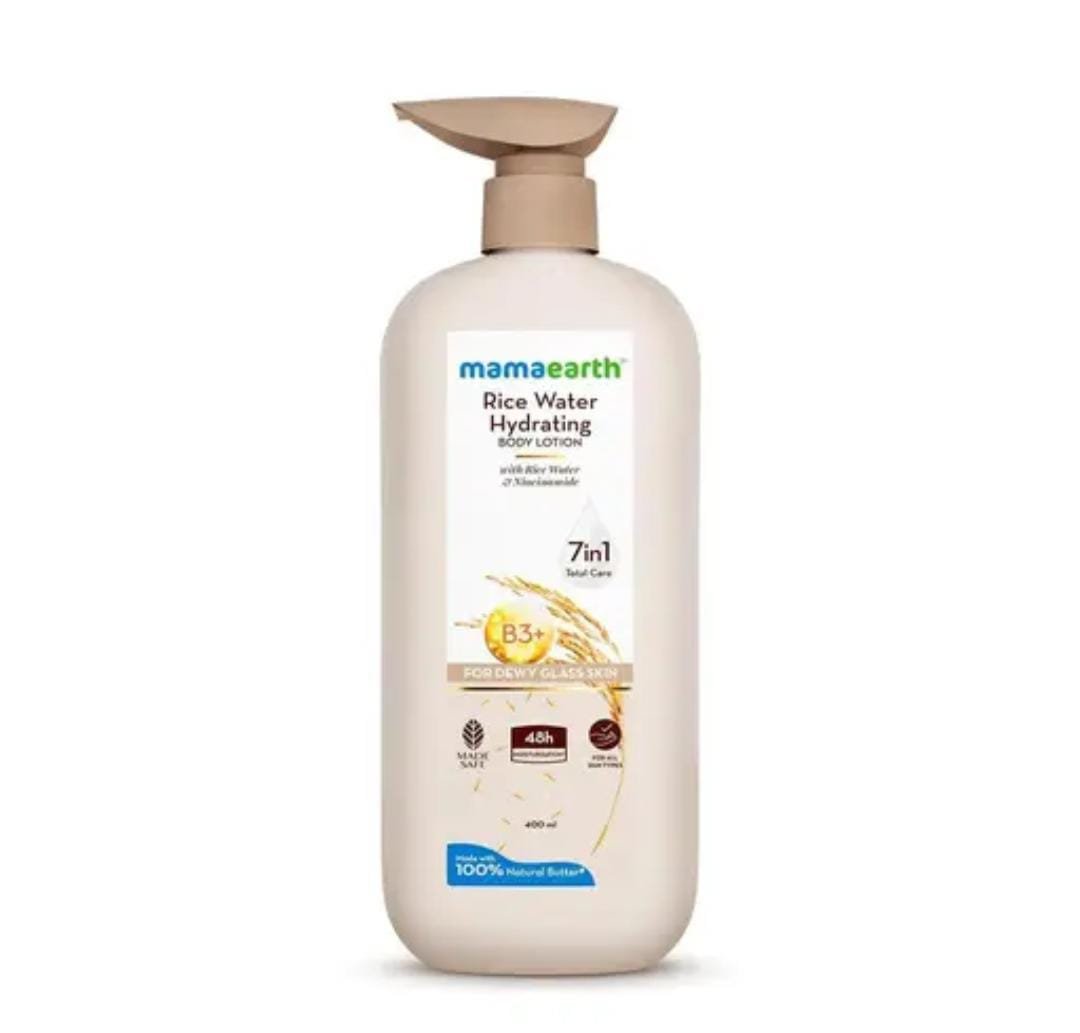 Mamaearth Rice Water Hydrating Body Lotion | 400ml | Lightweight Moisturization & Skin Repair with Natural Ingredients