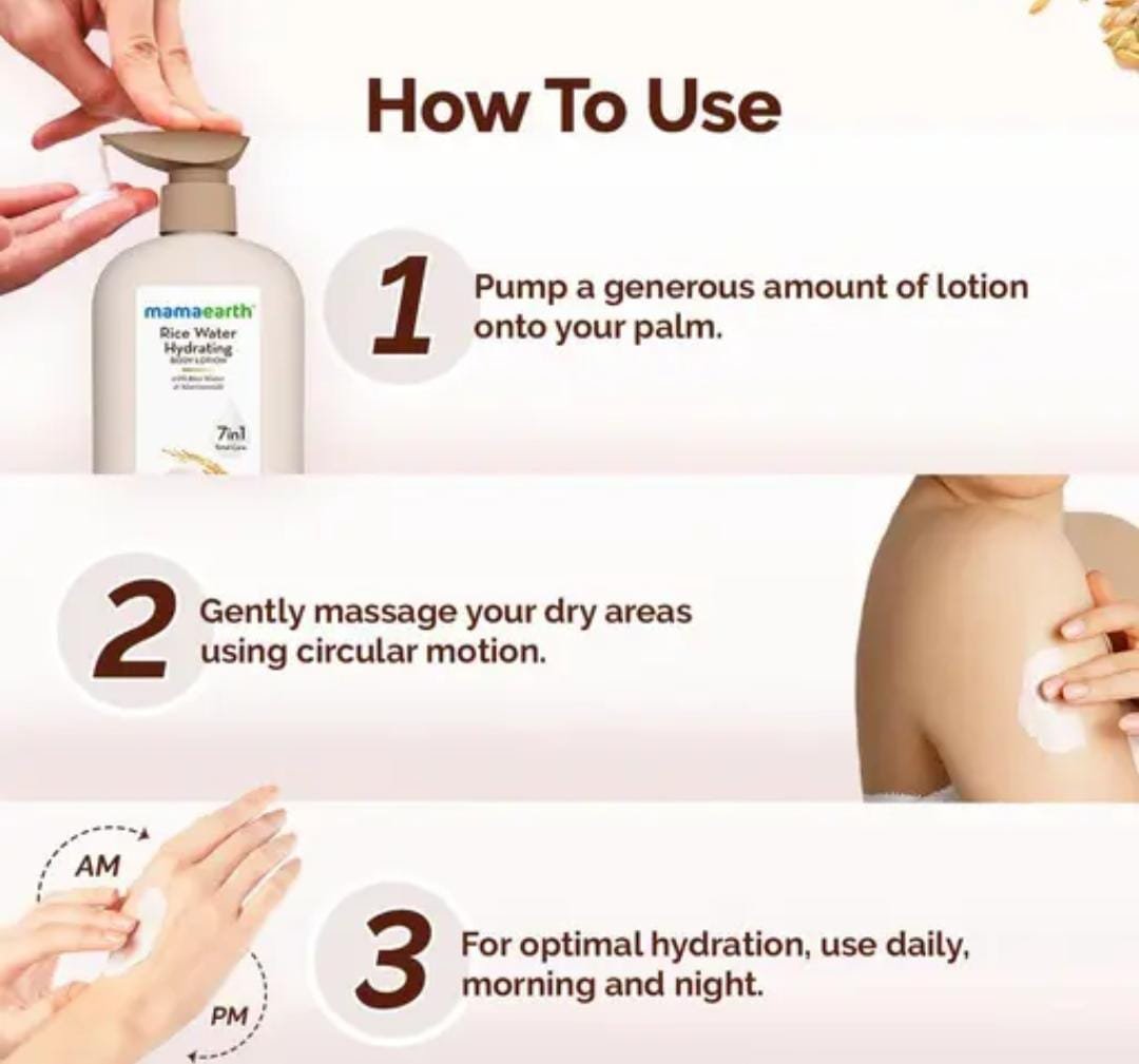 Mamaearth Rice Water Hydrating Body Lotion | 400ml | Lightweight Moisturization & Skin Repair with Natural Ingredients - Image 3