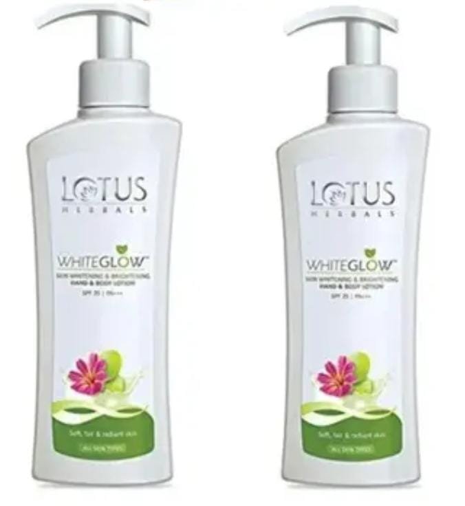 Lotus Herbals WhiteGlow Skin Whitening & Brightening Hand & Body Lotion SPF 25 | 400ml × Pack of 2