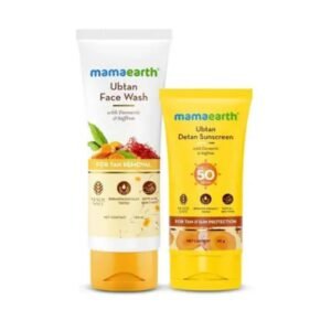 Mamaearth Ubtan Cleanse & Sun Shield Combo | Ubtan Face Wash 100ml + Ubtan De-Tan Sunscreen SPF 50 PA++++ 50g | Removes Tan & Brightens Skin