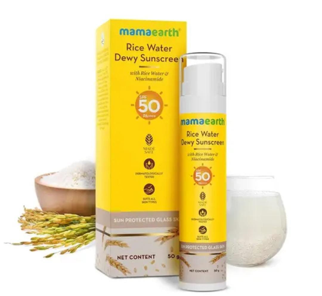 Mamaearth Rice Water Dewy Sunscreen | SPF 50 PA++++ | With Rice Water & Niacinamide | 50g