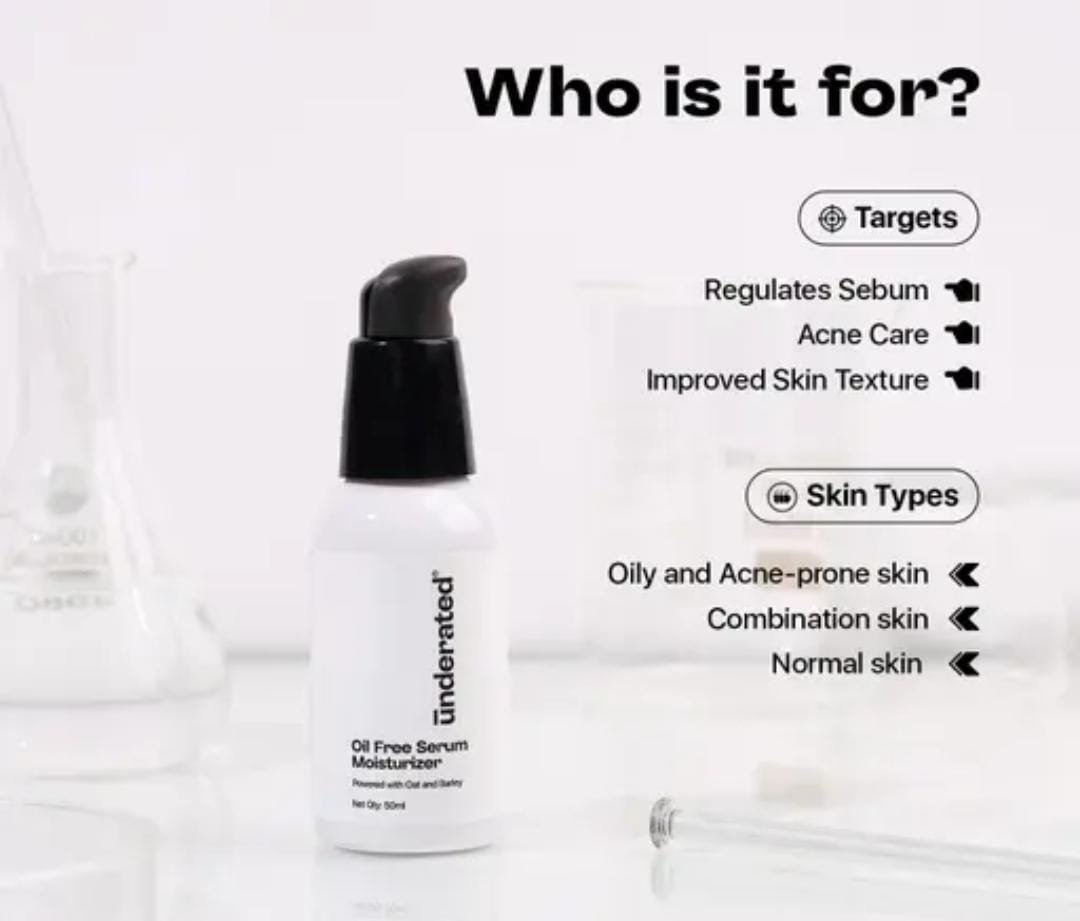 Underated Oil-Free Serum Moisturizer | Powered with Oat & Barley | Regulates Oil & Provides Long-Lasting Hydration | 50g - Image 2