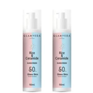 Glamveda Glass Skin Rice & Ceramide Sunscreen SPF 50 PA+++ | No White Cast | Water & Sweat Proof | Pack of 2 × 100gm