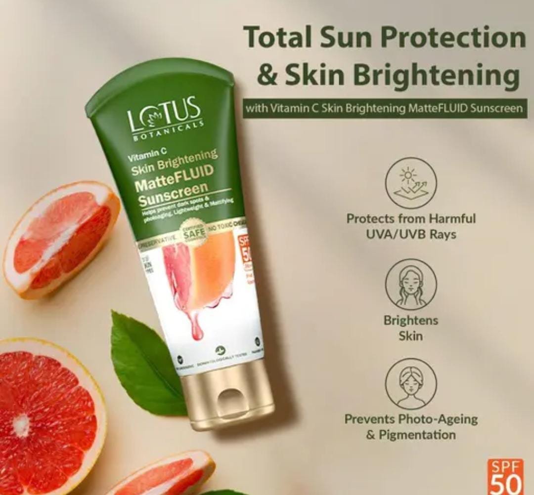 Lotus Botanicals Vitamin C Matte Fluid Sunscreen SPF 50 PA+++ | Sun Protection & Skin Brightening | For All Skin Types | 75g - Image 3
