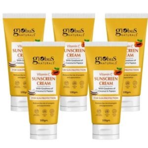 Globus Naturals Vitamin C Sunscreen Cream | With Coconut & Papaya | Sun Protection for All Skin Types | 100gm × 5 Pack