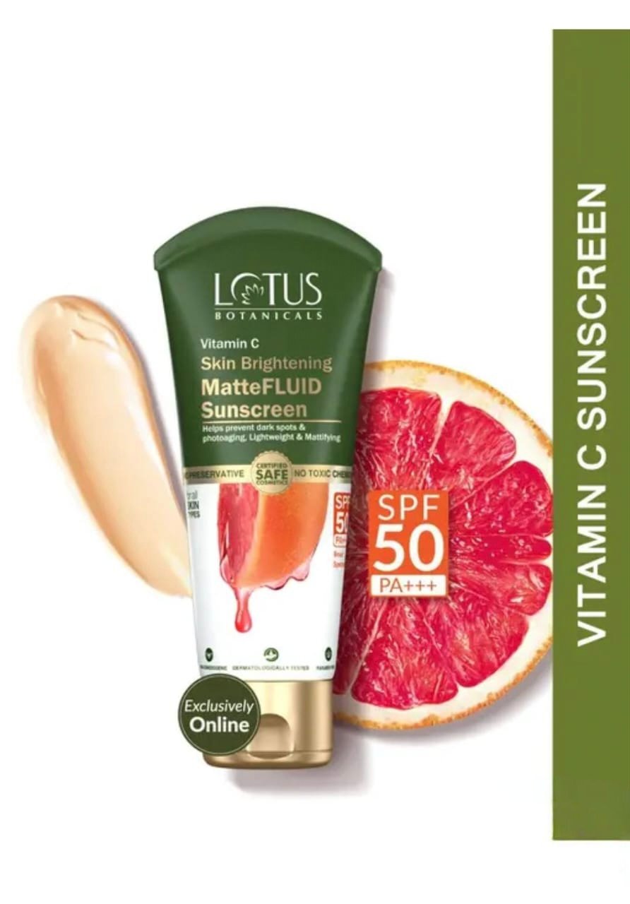 Lotus Botanicals Vitamin C Matte Fluid Sunscreen SPF 50 PA+++ | Sun Protection & Skin Brightening | For All Skin Types | 50g