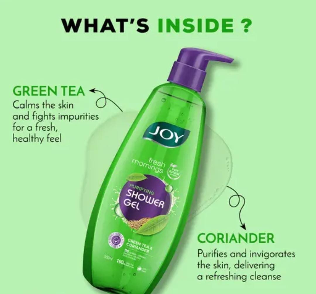 Joy Purifying Shower Gel | Pack of 2 × 500ml | Green Tea & Coriander Body Wash - Image 2