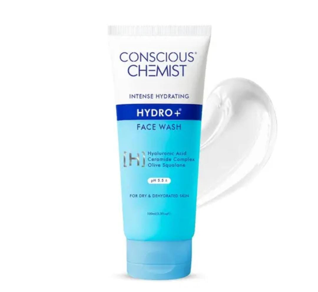 Conscious Chemist Hydro+ Gentle Face Wash | 100ml | Hydrating Cleanser with Hyaluronic Acid, Ceramides & Ginseng Extracts | For Dry & Dull Skin | Unisex