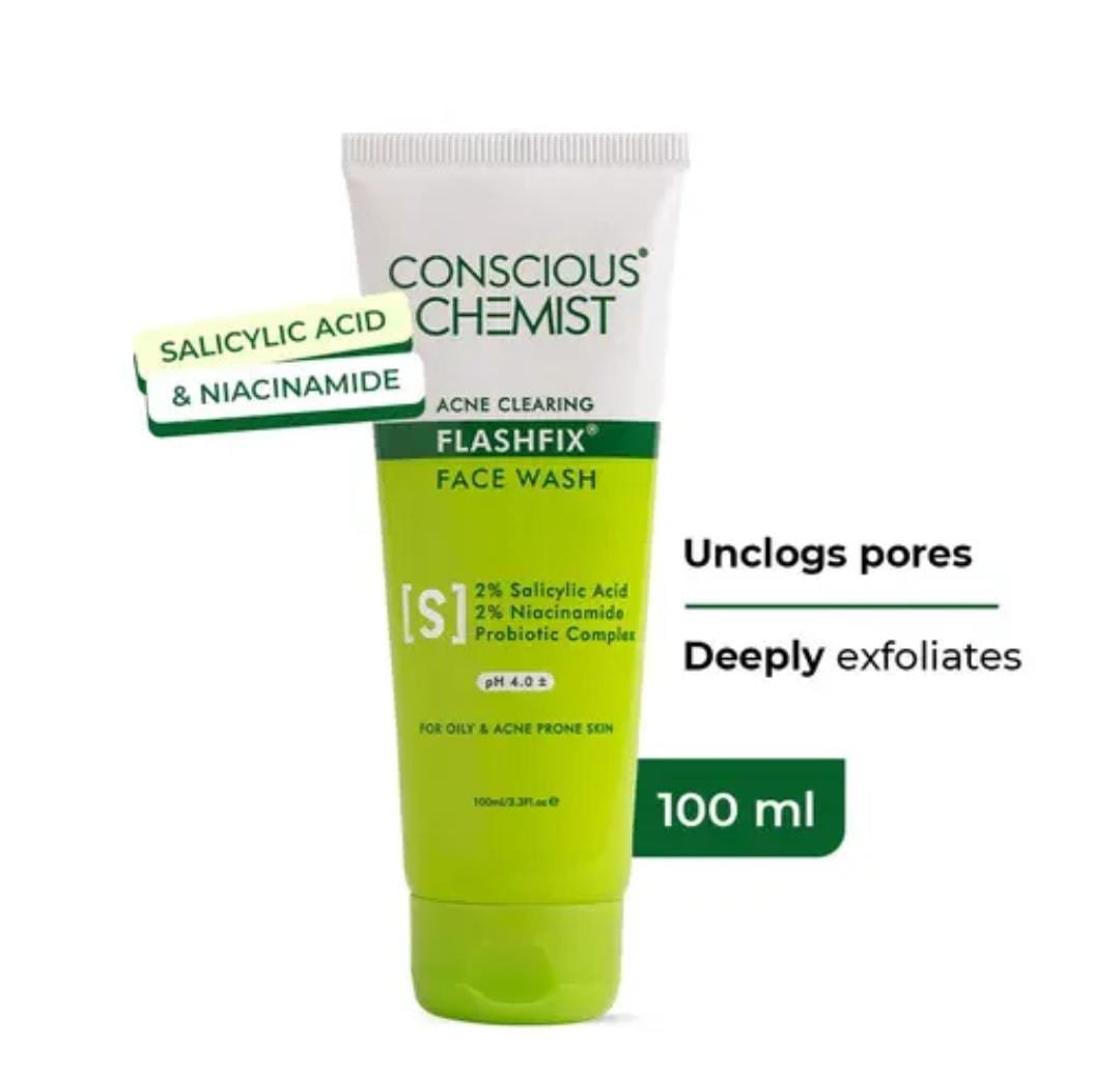 Conscious Chemist FlashFix 2% Salicylic Acid Face Wash | 100ml | With Niacinamide | Acne-Clearing & Oil Control Cleanser for Men & Women
