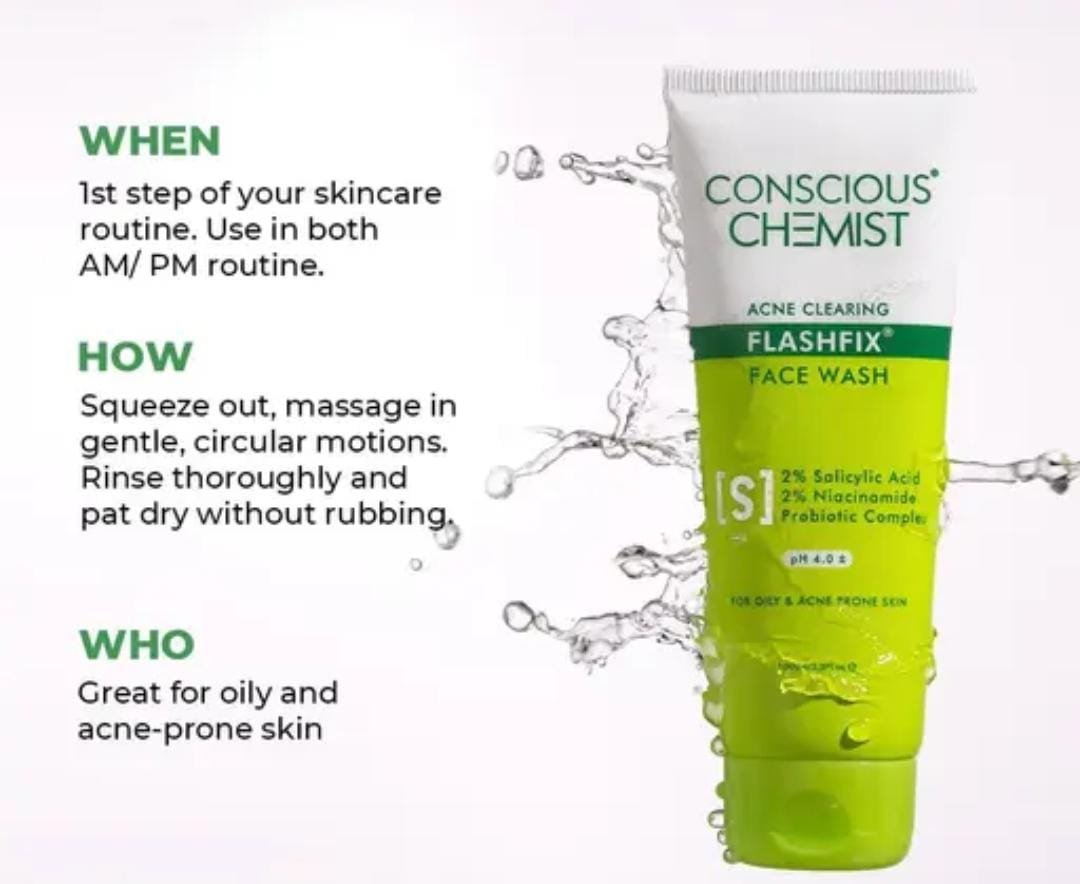 Conscious Chemist FlashFix 2% Salicylic Acid Face Wash | 100ml | With Niacinamide | Acne-Clearing & Oil Control Cleanser for Men & Women - Image 4