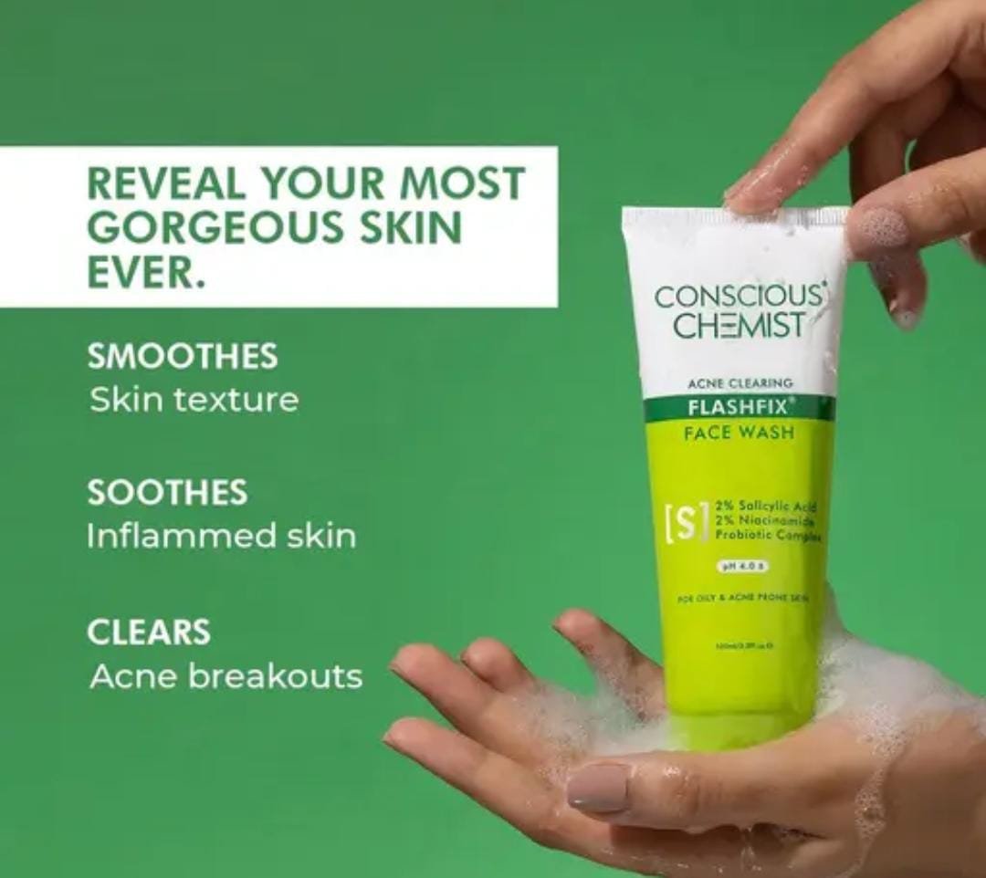 Conscious Chemist FlashFix 2% Salicylic Acid Face Wash | 100ml | With Niacinamide | Acne-Clearing & Oil Control Cleanser for Men & Women - Image 2