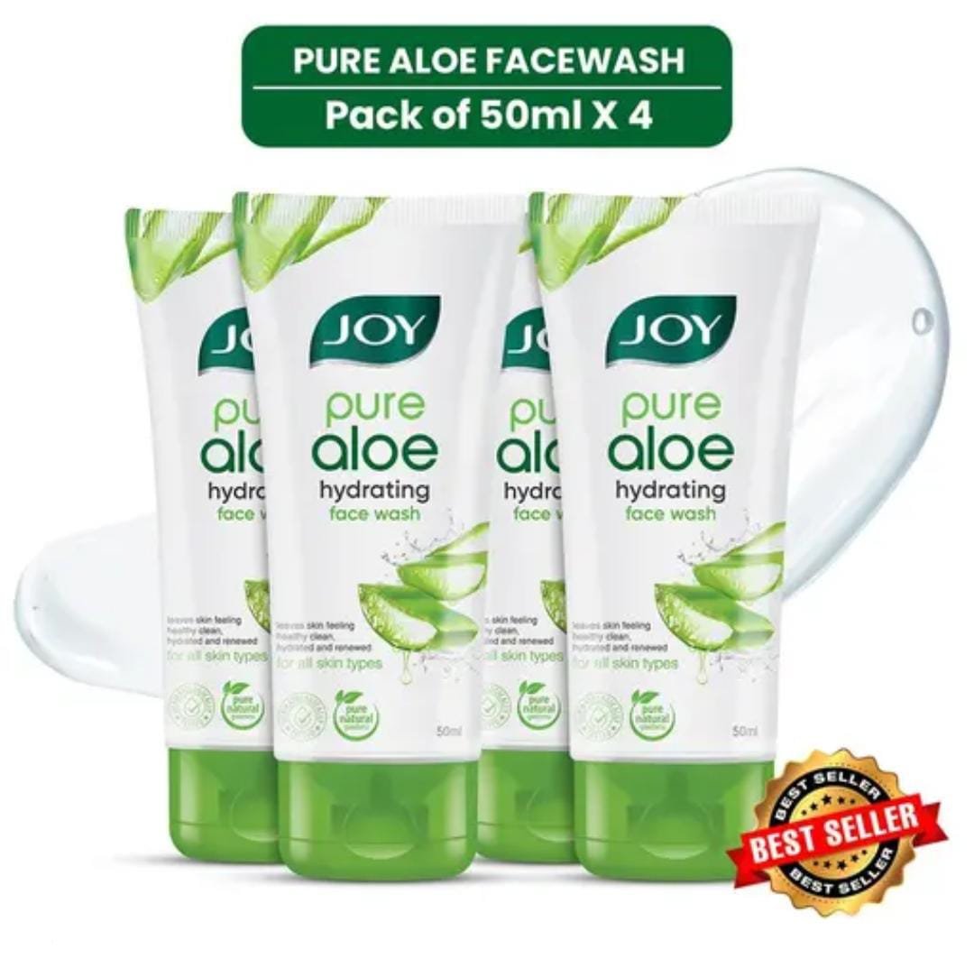 Joy Aloe Face Wash | Pack of 4 × 50ml | Gentle Hydrating Cleanser with Aloe Vera | For Men & Women