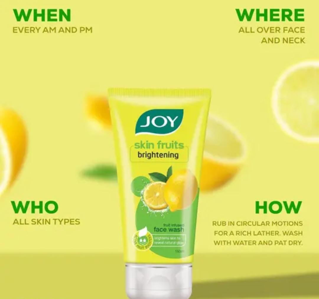 Joy Skin Fruits Skin Lightening & Brightening Lemon Face Wash | Pack of 2 × 100ml | Oil Control & Glow Cleanser | For Men & Women - Image 3