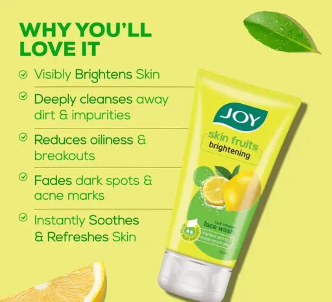 Joy Skin Fruits Skin Lightening & Brightening Lemon Face Wash | Pack of 2 × 100ml | Oil Control & Glow Cleanser | For Men & Women - Image 2