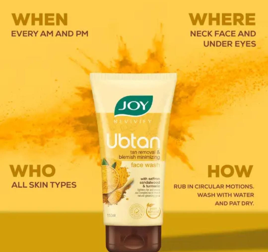 Joy De-Tan Ubtan Face Wash | Pack of 2 × 150ml | Removes Tan, Dirt & Blemishes | For Naturally Glowing Skin - Image 2