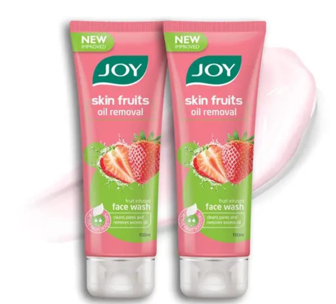 Joy Oil Removal Strawberry Face Wash | Pack of 2 × 100ml | Gentle Cleanser with Strawberry Extracts | For Men & Women
