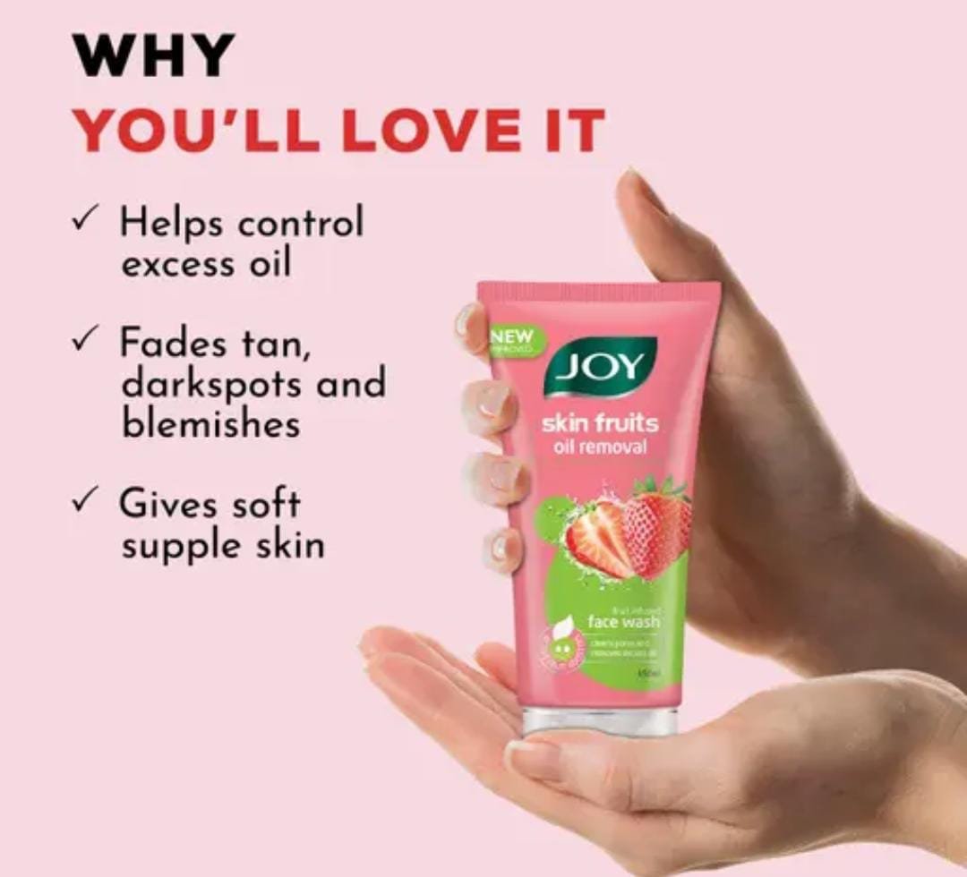 Joy Oil Removal Strawberry Face Wash | Pack of 2 × 100ml | Gentle Cleanser with Strawberry Extracts | For Men & Women - Image 2