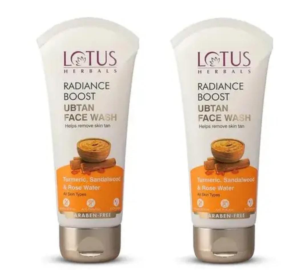 Lotus Herbals Radiance Boost Ubtan Face Wash | Pack of 2 × 50g | With Turmeric, Sandalwood & Rose Water | Glowing Skin & Dark Spot Reduction