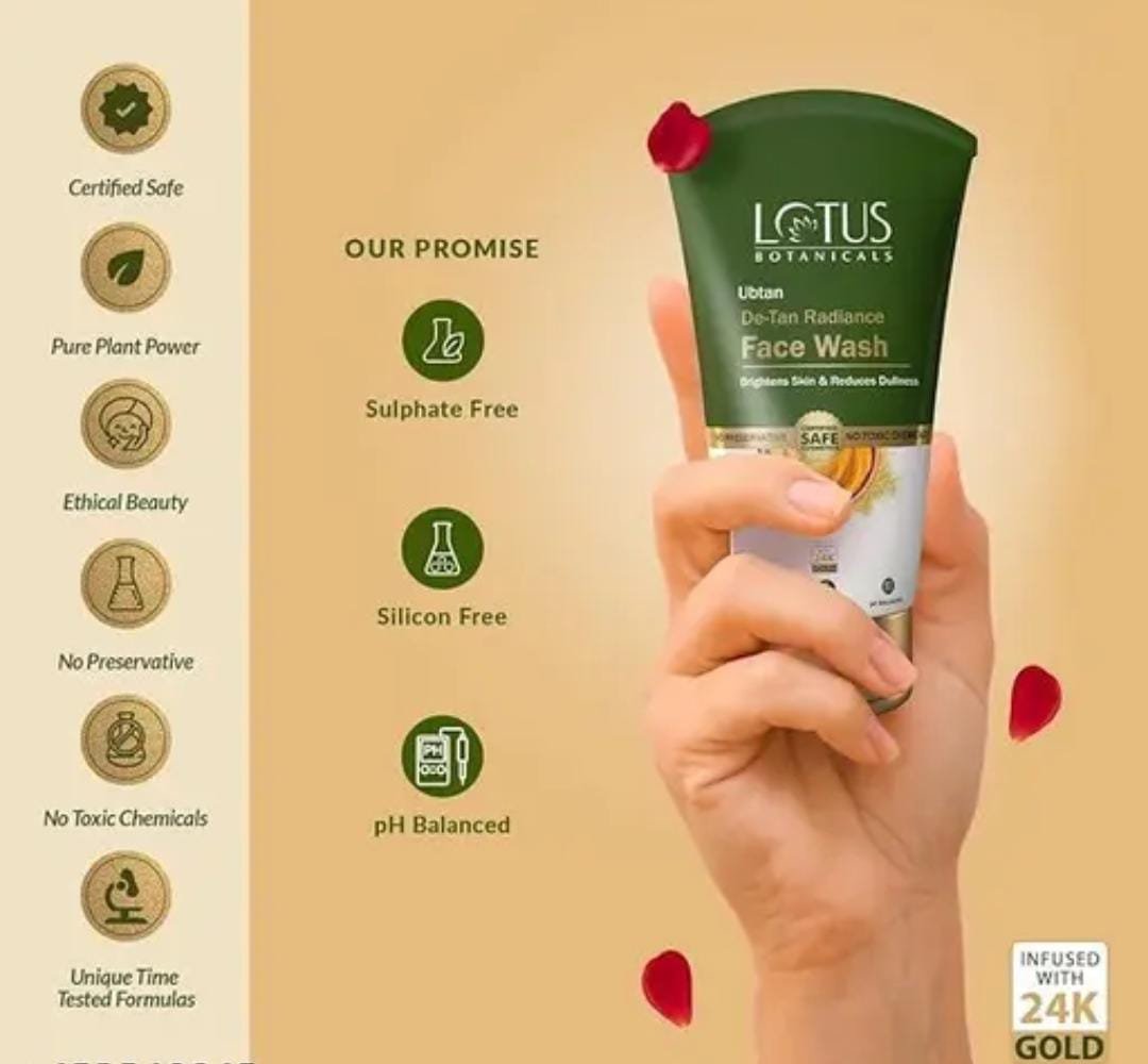 Lotus Botanicals Ubtan De-Tan Radiance Face Wash | 100ml | Removes Tan, Dirt & Impurities | For Naturally Glowing Skin - Image 3