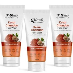 Globus Naturals Kesar Chandan Skin Lightening & Tan Removal Face Wash | Pack of 3 × 75g | Ayurvedic Formula | For Natural Glow & Spotless Skin