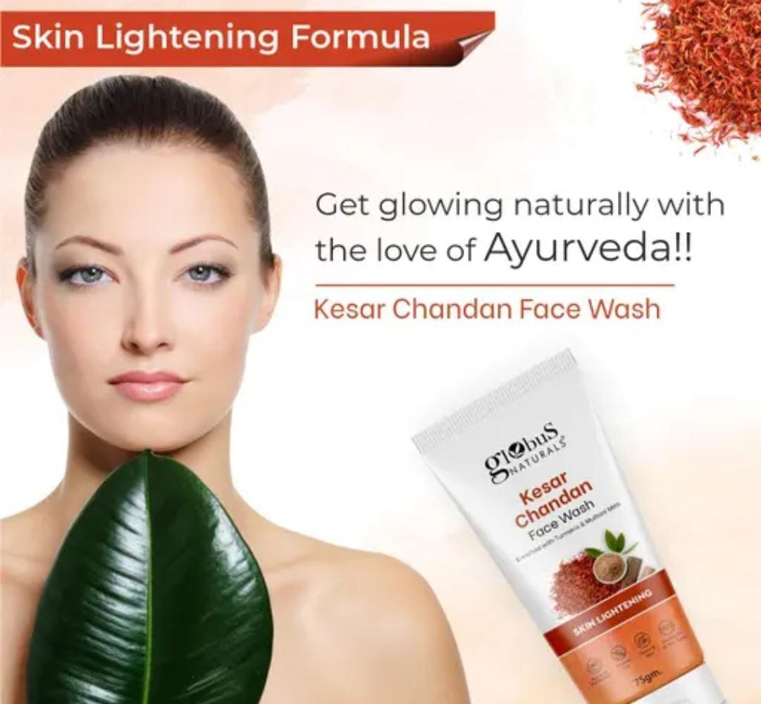 Globus Naturals Kesar Chandan Skin Lightening & Tan Removal Face Wash | Pack of 3 × 75g | Ayurvedic Formula | For Natural Glow & Spotless Skin - Image 4