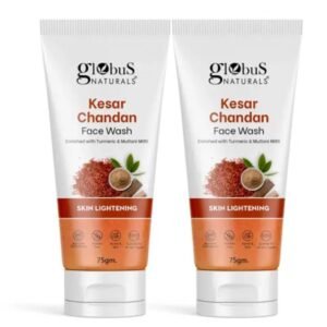 Globus Naturals Kesar Chandan Skin Lightening & Tan Removal Face Wash | Pack of 2 × 75g | Ayurvedic Formula | For Natural Glow & Spotless Skin
