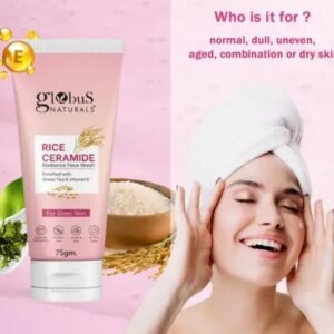 Globus Naturals Rice Ceramide Radiance Face Wash with Green Tea & Vitamin E | Single Pack 75g | Ayurvedic, Paraben-Free, Gentle & Mild | Suitable for All Skin Types