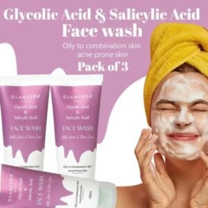 Glamveda Glycolic Acid & Salicylic Acid Anti-Acne Face Wash | Pack of 3 × 100ml | Paraben & SLS-Free | For Oily & Acne-Prone Skin