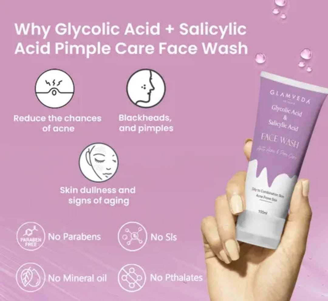 Glamveda Glycolic Acid & Salicylic Acid Anti-Acne Face Wash | Pack of 3 × 100ml | Paraben & SLS-Free | For Oily & Acne-Prone Skin - Image 2