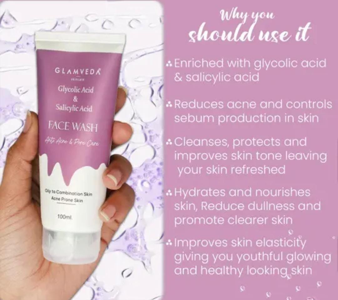 Glamveda Glycolic Acid & Salicylic Acid Anti-Acne Face Wash | Pack of 3 × 100ml | Paraben & SLS-Free | For Oily & Acne-Prone Skin - Image 4