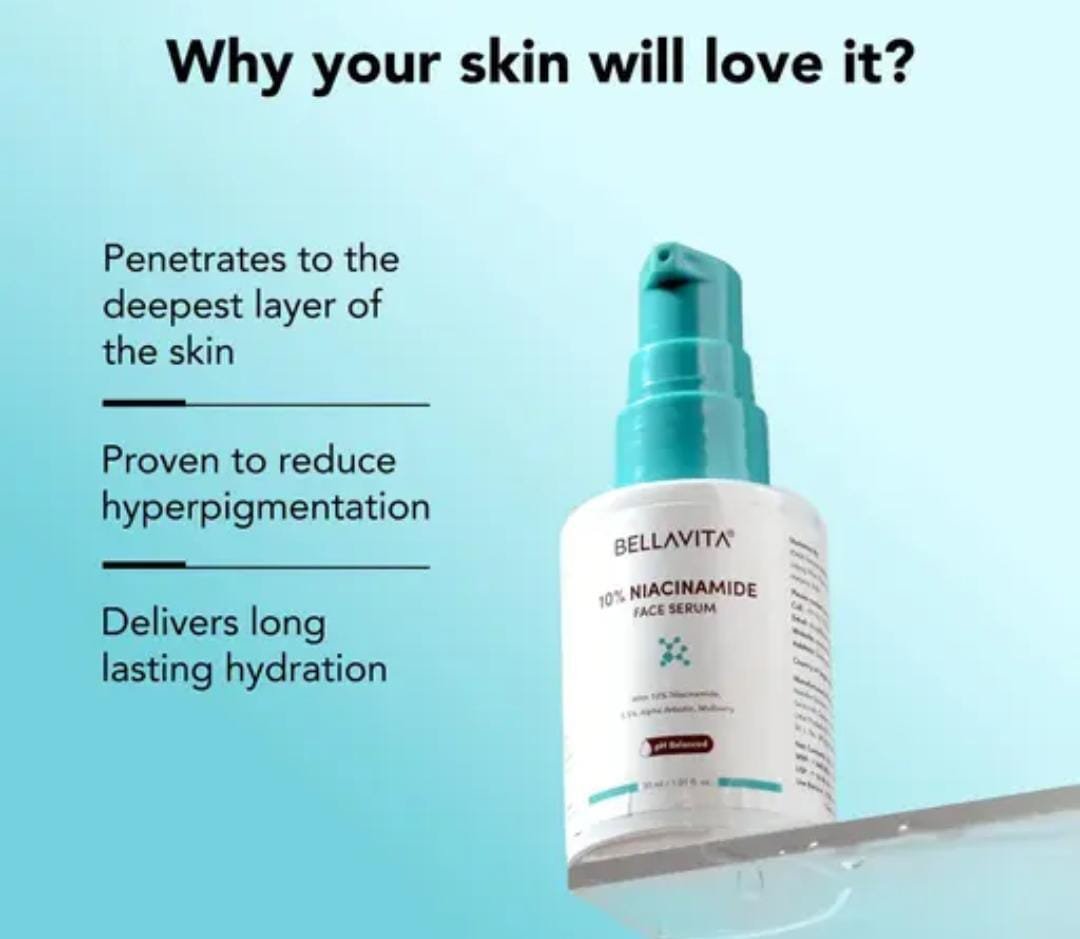 Bella Vita Organic Niacinamide Face Serum | 30ml | 10% Niacinamide + 0.5% Alpha Arbutin + Hyaluronic Acid | Brightening, Pigmentation Care & Barrier Repair - Image 2