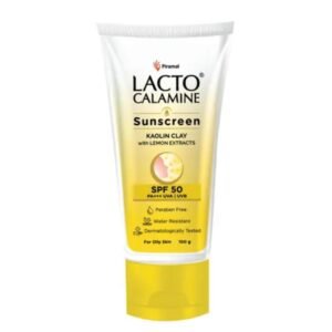 Lacto Calamine Sunscreen | SPF 50 PA+++ | 50g | For Oily Skin | Broad Spectrum UVA & UVB Protection | Water-Resistant, No White Cast | With Kaolin Clay, Vitamin E & Lemon Extracts | Paraben-Free