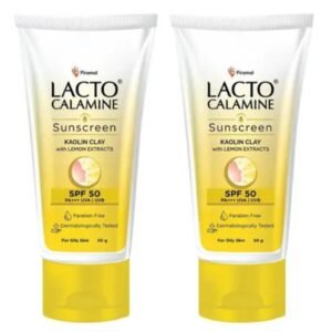Lacto Calamine Sunscreen | Pack of 2 × 50g | SPF 50 PA+++ | For Oily Skin | Broad Spectrum UVA & UVB Protection | Water-Resistant, No White Cast | With Kaolin Clay, Vitamin E & Lemon Extracts