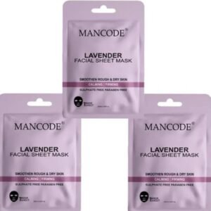 Mancode Lavender Facial Sheet Mask | Pack of 3 × 25g | Daily Glow for Men & Women | Hydrating, Calming & Firming | Korean Formula for All Skin Types